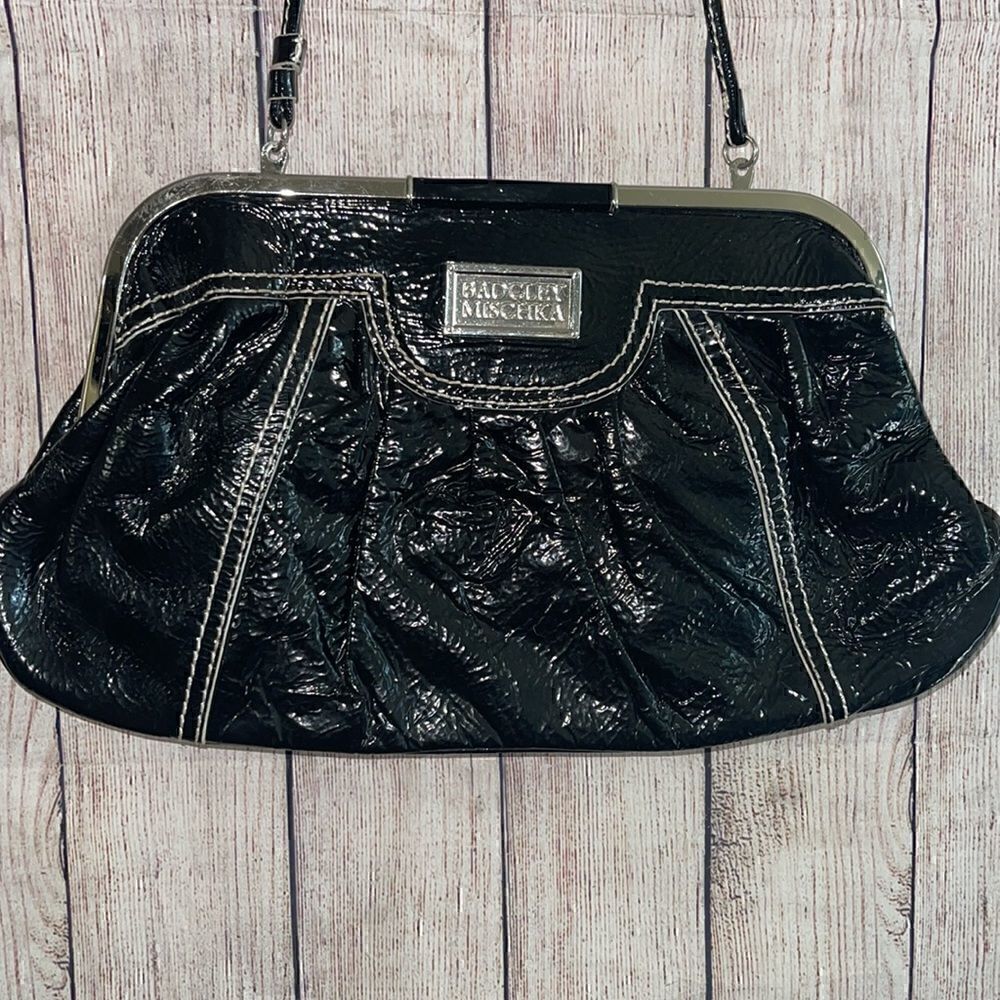 ‎Badgley Mischa Clutch Womens vintage frame stitch Black patent leather Handbag